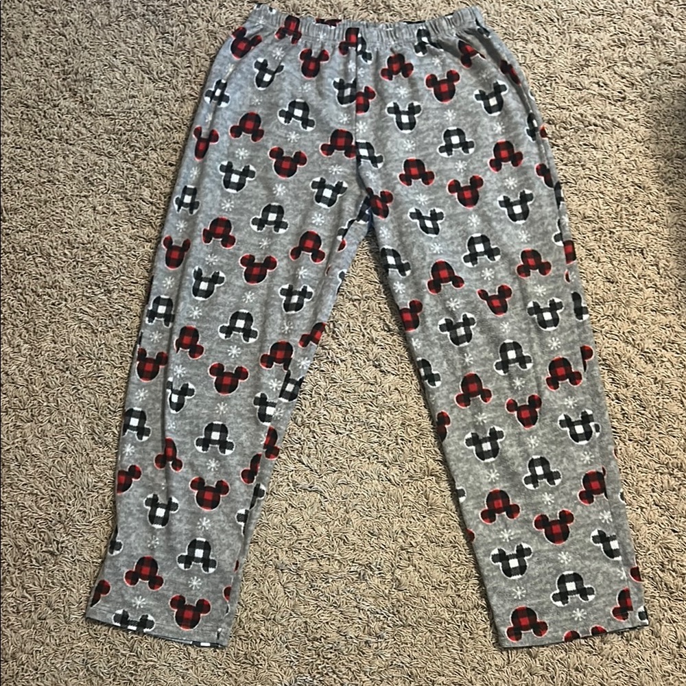 Disney Gray and Red Pajama Bottoms with Geometric Pattern